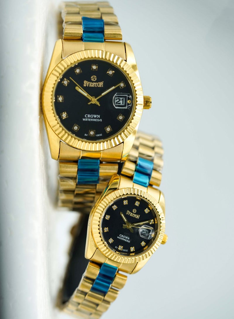 Sveston Unisex Gold Stainless Steel Bracelet Style Straps Analogue Couple Watch SV-10032 - Image 2