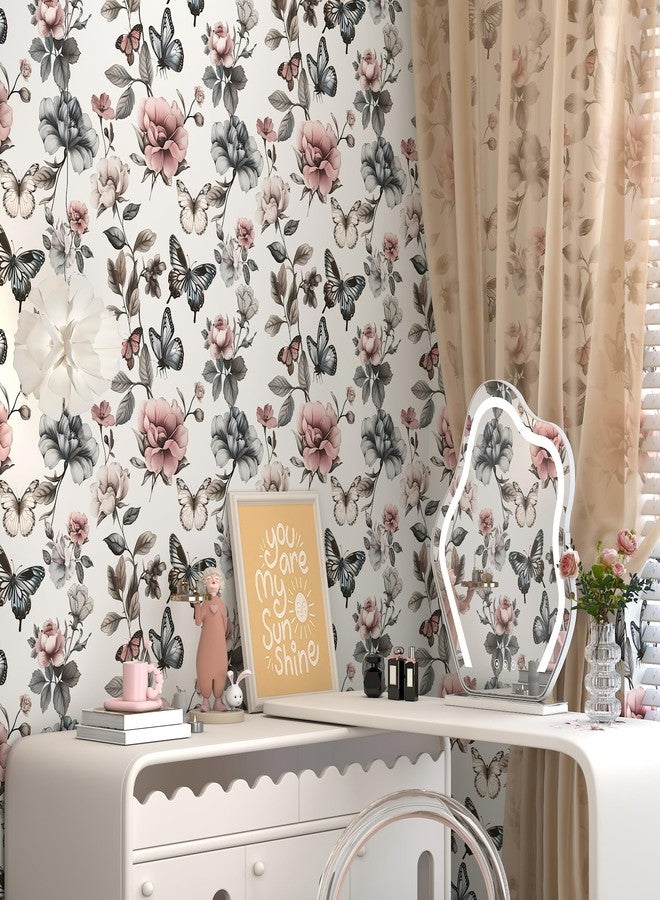 PeonyQueen Floral Wallpaper Peel and Stick Wallpaper 17.3"x78.8" Boho Contact Paper for Cabinets and Drawers Colorful Self Adhesive Removable Wallpaper for Bedroom Butterfly Flower Wallpaper Vinyl Roll - Image 2