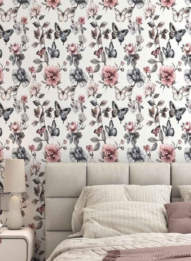 PeonyQueen Floral Wallpaper Peel and Stick Wallpaper 17.3"x78.8" Boho Contact Paper for Cabinets and Drawers Colorful Self Adhesive Removable Wallpaper for Bedroom Butterfly Flower Wallpaper Vinyl Roll - Image 5