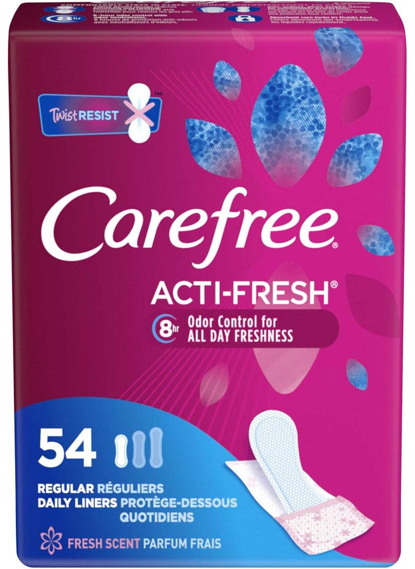 Carefree Carefree Acti-Fresh Body Shaped Regular Pantiliners, Fresh Scented, 54 Count (Pack of 1) , Package may vary 