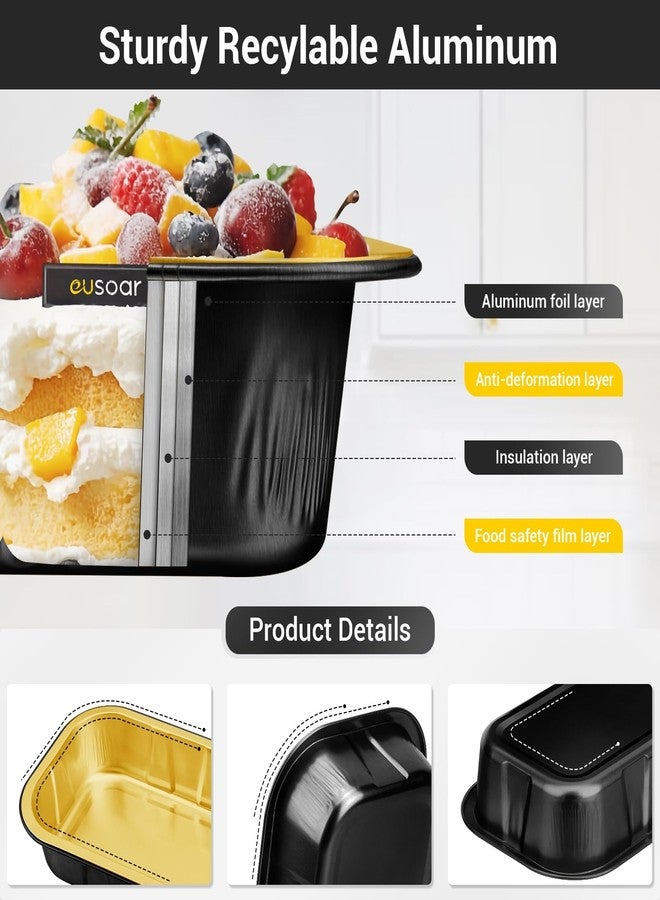 EUSOAR قوالب كيك صغيرة من EUSOAR مع أغطية، أسود وذهبي، 50 قطعة، 20.9 أونصة، مصنوعة من رقائق الألومنيوم، للاستخدام مرة واحدة، قوالب كيك صغيرة، قوالب خبز، قوالب كريم بروليه، قوالب مافن، أكواب خبز، علب حلويات مع أغطية. - Image 3