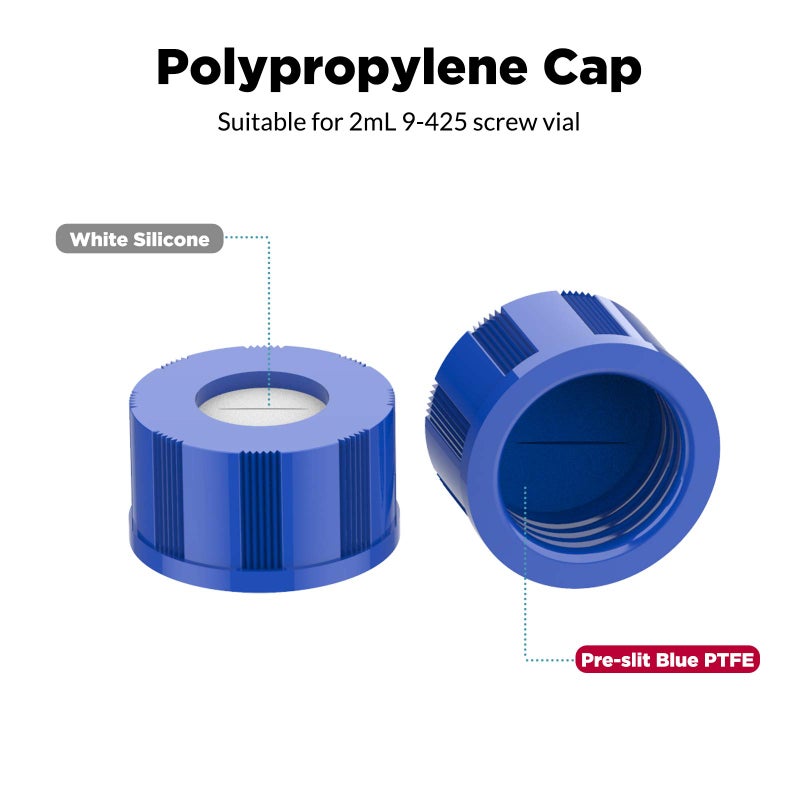 Membrane Solutions Autosampler Vials, 2ml HPLC Vials, 9-425 Lab Clear Vials with Write-on Spot and Graduations, 9mm Blue ABS Screw Caps & Septa for GC Sample Vials, 100 Pcs - Image 3