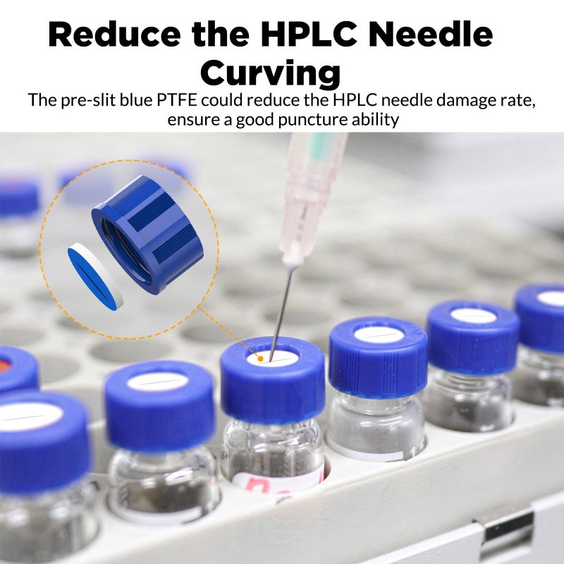 Membrane Solutions Autosampler Vials, 2ml HPLC Vials, 9-425 Lab Clear Vials with Write-on Spot and Graduations, 9mm Blue ABS Screw Caps & Septa for GC Sample Vials, 100 Pcs - Image 5