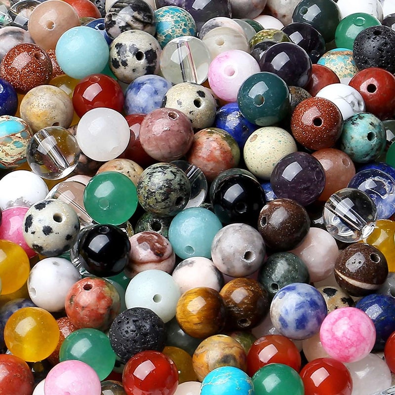 LAIDANLA Multicolor 100PCS 8mm Natural Stone Beads Round Loose Gemstone Stone Beads for DIY Bracelet Necklace Earrings Jewelry Making Polishing Genuine Real Crystal