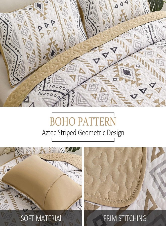 Drucon Boho Queen Size Aztec Quilt Set 3 Pieces Khaki Ultra Soft Lightweight Quilt Beddding Set, Microfiber Bohemian Bedspread Coverlet Set with 2 Pillowcases for All Season (Queen, 90"x96") - Image 5