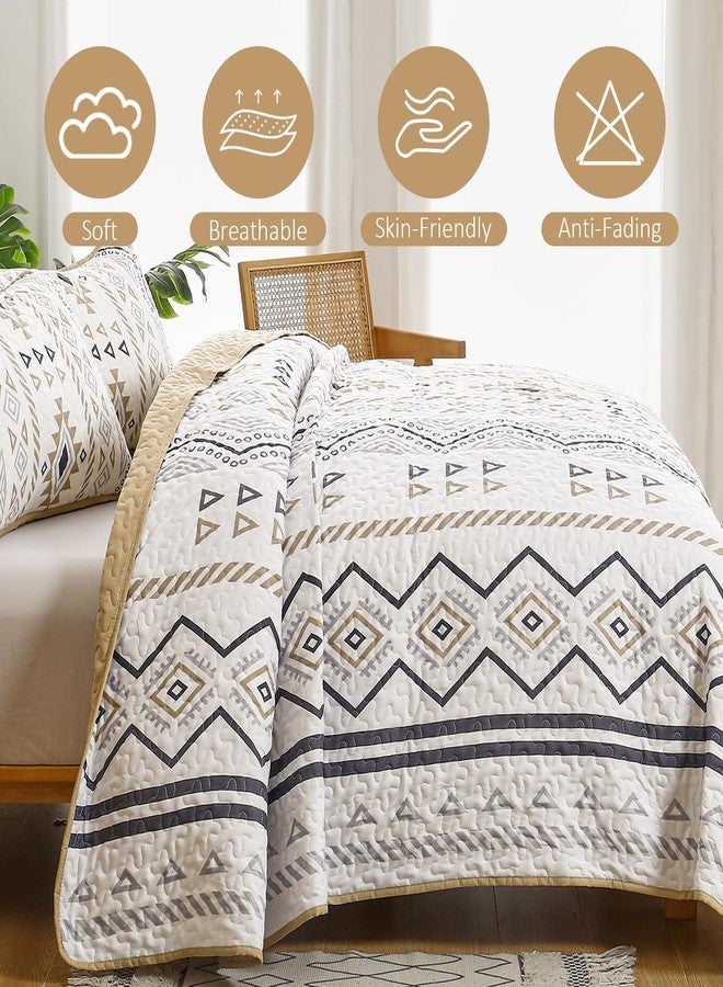 Drucon Boho Queen Size Aztec Quilt Set 3 Pieces Khaki Ultra Soft Lightweight Quilt Beddding Set, Microfiber Bohemian Bedspread Coverlet Set with 2 Pillowcases for All Season (Queen, 90"x96") - Image 4