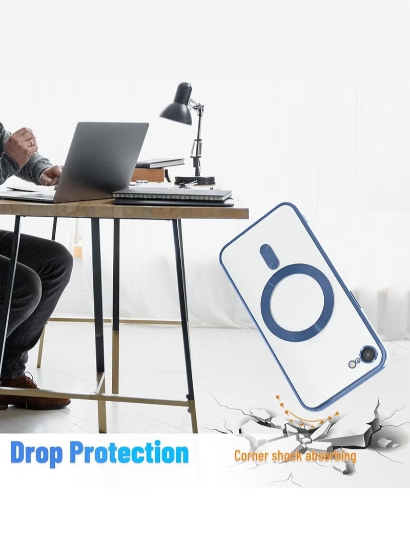 MUDISO Apple iPhone 16e 5G 2025 MagSafe Compatible PU Clear Case – Luxury Plating Finish, Raised Lips for Camera Protection, Shockproof Transparent Cover with Slim Fit Design & Precise Cutouts Navy Blue - Image 5