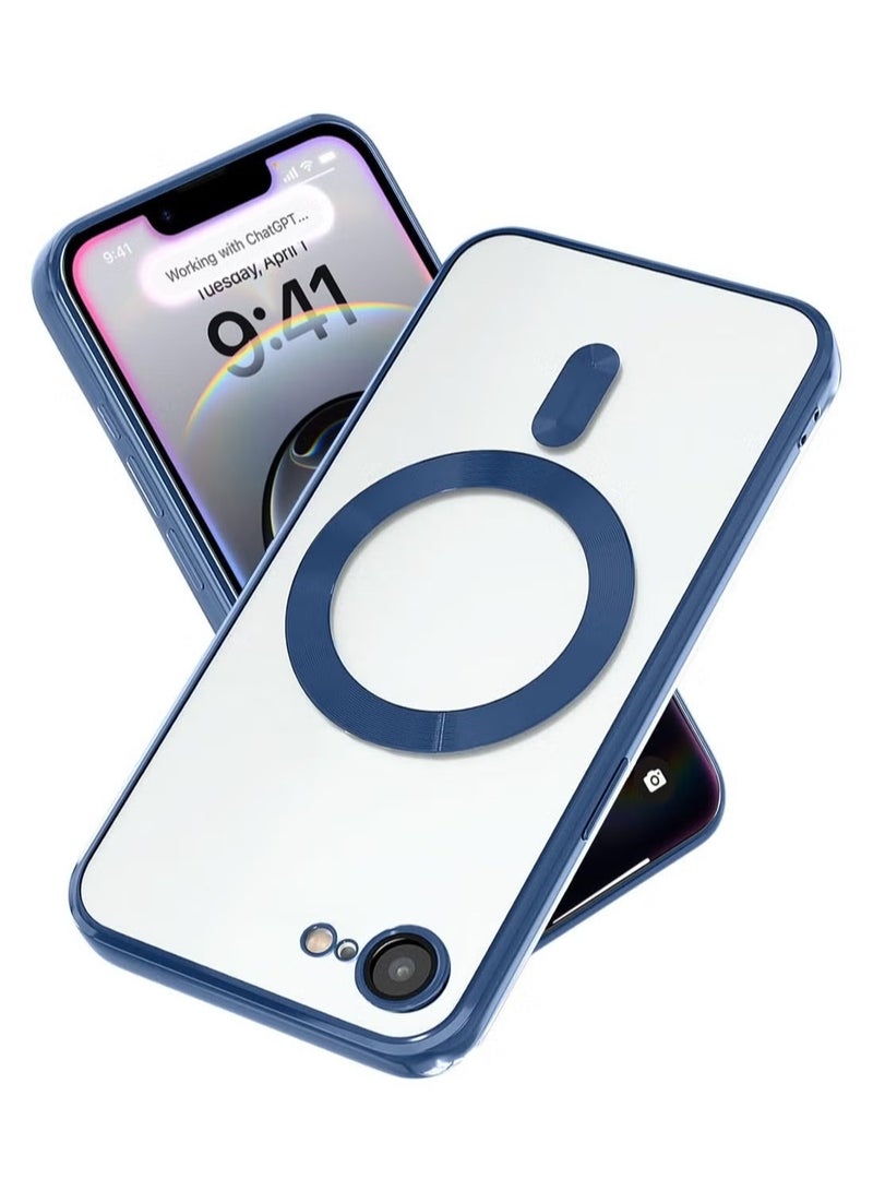 MUDISO Apple iPhone 16e 5G 2025 MagSafe Compatible PU Clear Case – Luxury Plating Finish, Raised Lips for Camera Protection, Shockproof Transparent Cover with Slim Fit Design & Precise Cutouts Navy Blue - Image 1