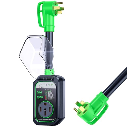 GEARGO RV Surge Protectors 50 Amp Waterproof, [2025 New Upgraded] RV Circuit Analyzer, Full Protection RV Adapter Plug for Camper(Green) - Image 1