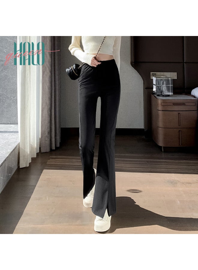 HALOQUEEN Halo Queen Wide-leg Pants For Women, Slit Straight-leg Slightly Flared High-waist Loose Draping High-elasticity Casual Trousers - Image 2