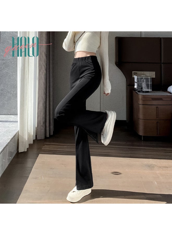 HALOQUEEN Halo Queen Wide-leg Pants For Women, Slit Straight-leg Slightly Flared High-waist Loose Draping High-elasticity Casual Trousers - Image 4