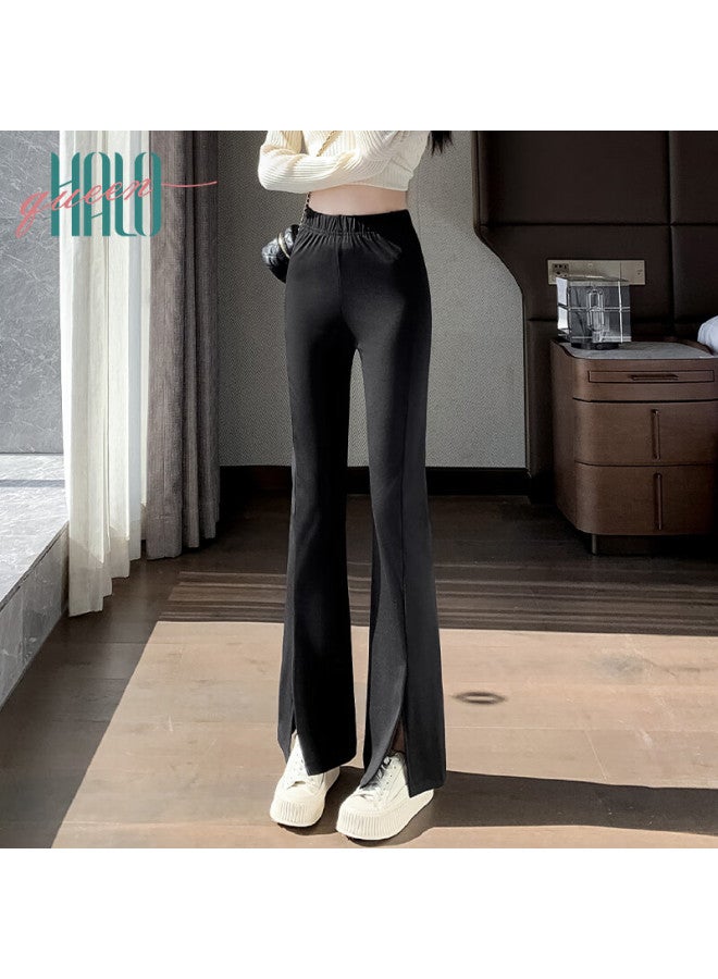 HALOQUEEN Halo Queen Wide-leg Pants For Women, Slit Straight-leg Slightly Flared High-waist Loose Draping High-elasticity Casual Trousers - Image 1