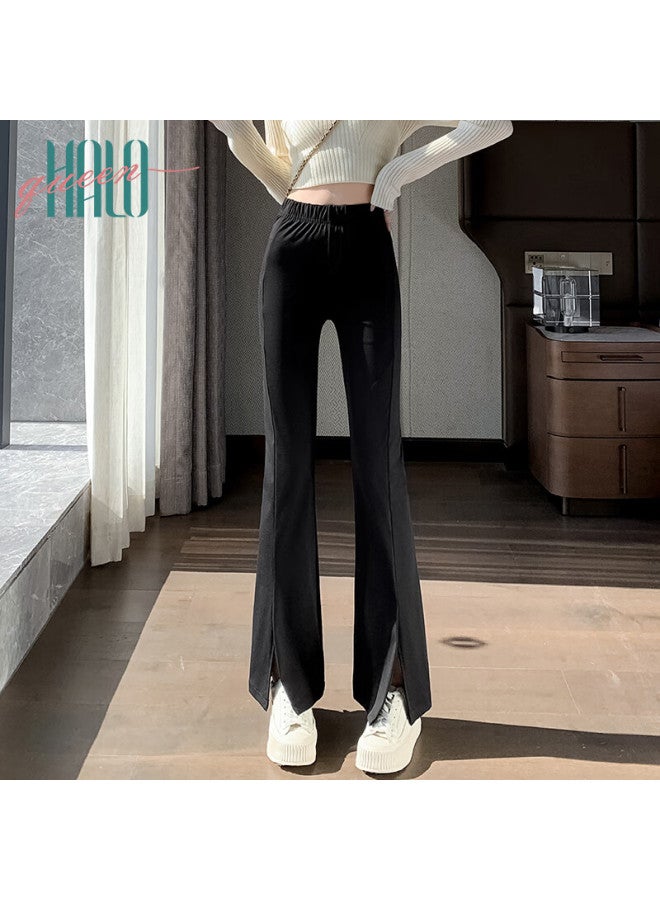 HALOQUEEN Halo Queen Wide-leg Pants For Women, Slit Straight-leg Slightly Flared High-waist Loose Draping High-elasticity Casual Trousers - Image 3