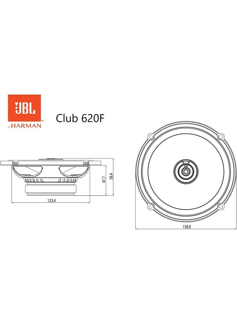 JBL Club 620F 2-Way Car Speaker Set by Harman Kardon - 180 Watt Car Speaker for Flat Installation - 2 Pieces Car HiFi Box Large 16-17 cm - 6.5 Inch - without Grille Cover - Image 4