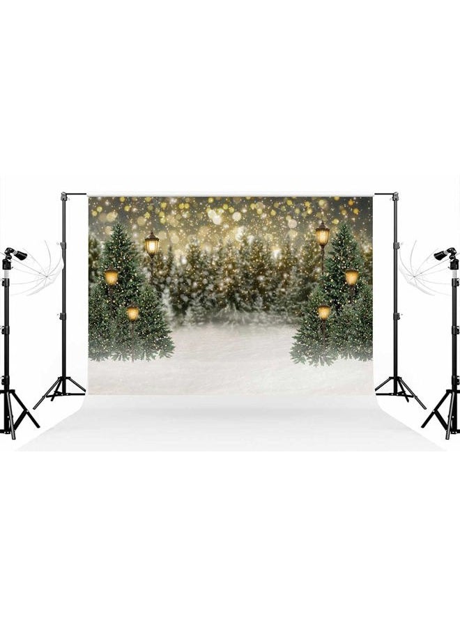 Kate خلفية تصوير شجرة عيد الميلاد بؤرة ثلجية 7×5 قدم مع مصباح شارع لامع في حقل ثلجي لعيد الميلاد وشتاء استوديو التصوير - Image 1