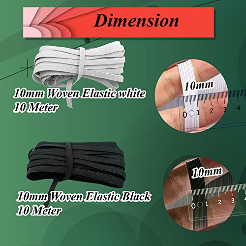 Aakriti 10 Meter White & 10 Meter Black Polyester Elastic Used for Sewing, Stitching, Tailoring, Elastic Pants and Other DIY Items Mask Making Elastic(Woven Elastic, 10MM) - Image 2