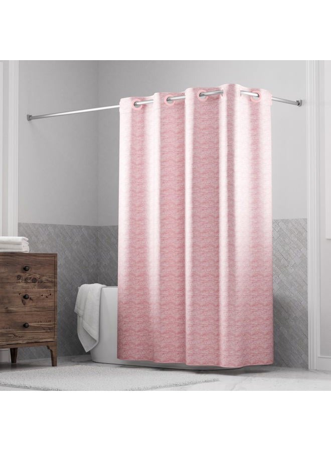 Hookless It's A Snap! Faux Silk Shower Curtain, 3-in-1 Curtain Includes Fabric Shower Curtain with Flex-On Rings & Fabric Liner with Magnets, 71" x 74", Heathered Texture, Pink - Image 1