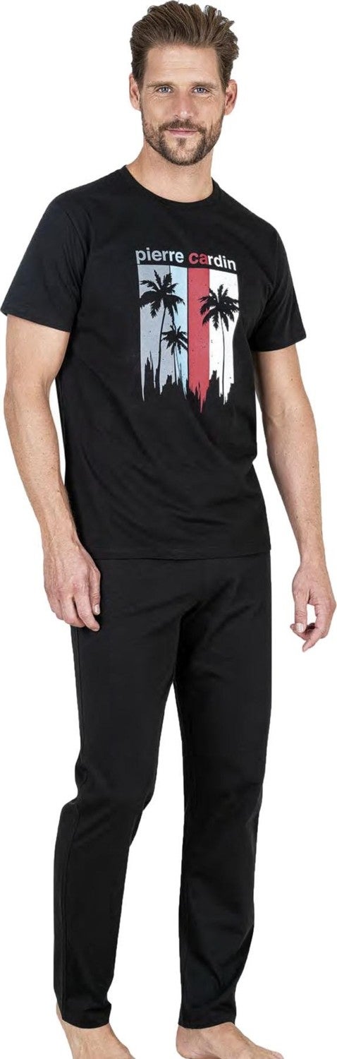 pierre cardin 100% Cotton Full Pattern Pajama Set, Men's T-Shirt Trouser Set, Pockets - Image 1