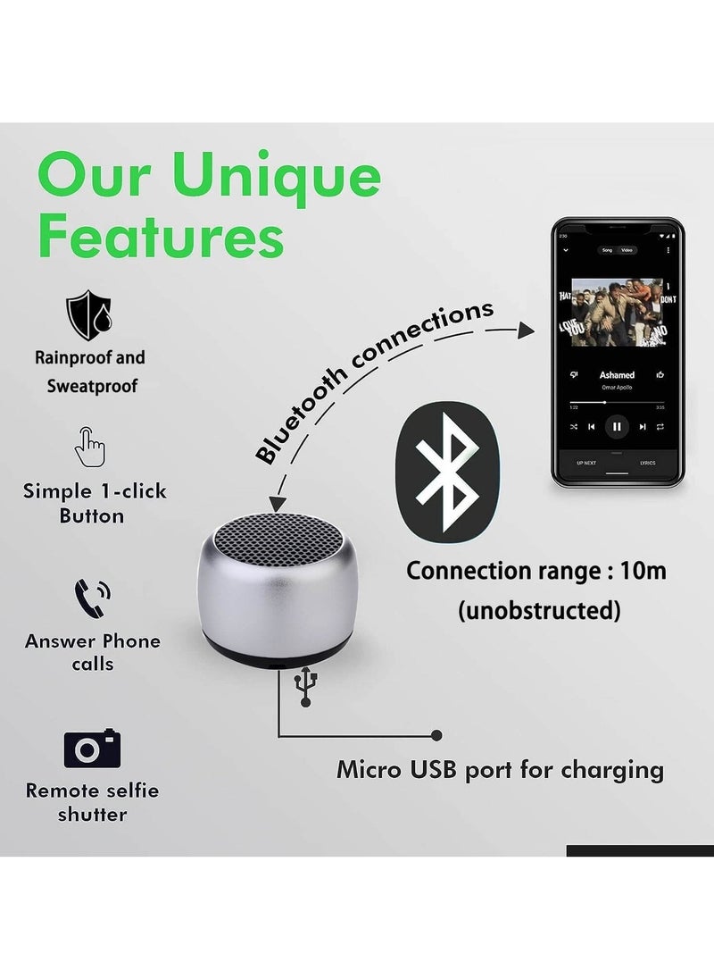 Bliszaar Best Mini Portable Bluetooth Speaker with HD Sound & Bass, Smallest Wireless Bluetooth Speakers for Phone/PC/Tablet, Photo Selfie Button Answer Phone Calls, Cute Tiny Speaker, Sliver  - Image 2
