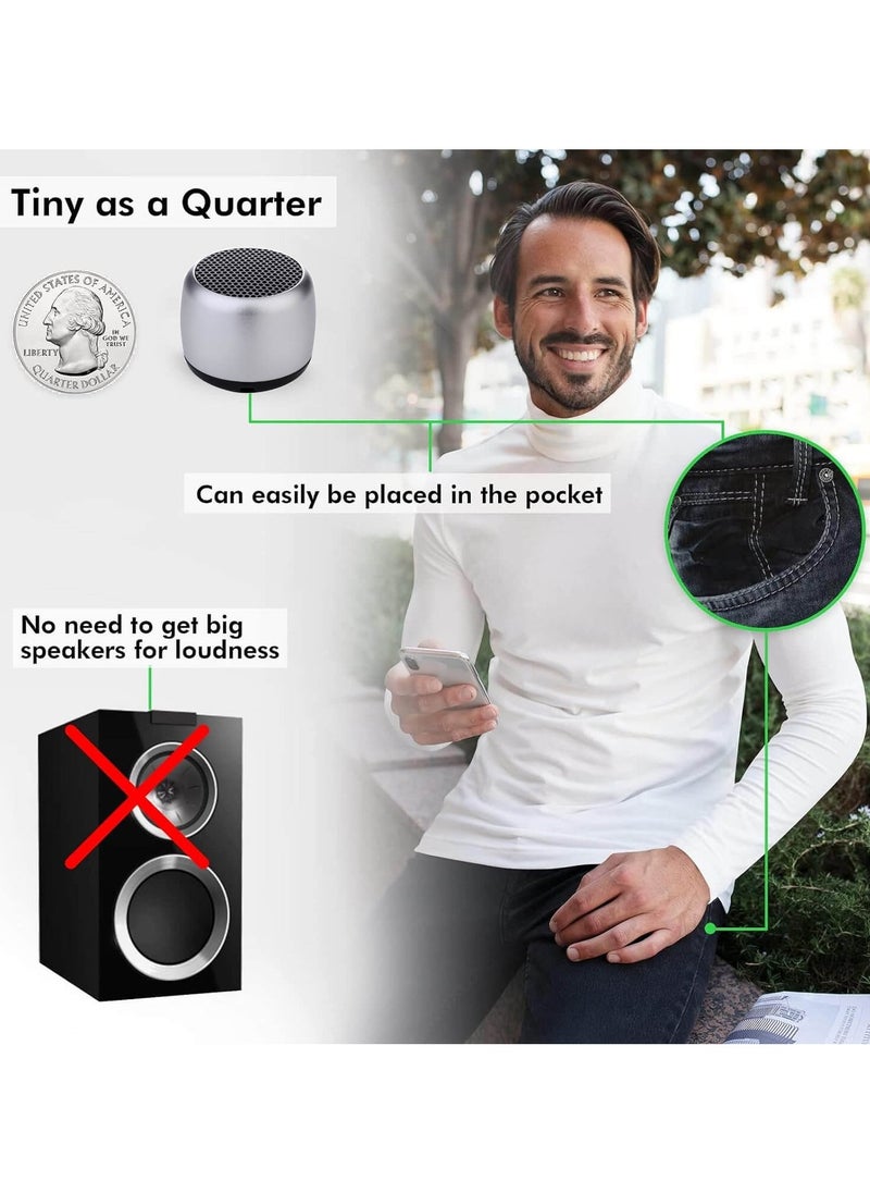 Bliszaar Best Mini Portable Bluetooth Speaker with HD Sound & Bass, Smallest Wireless Bluetooth Speakers for Phone/PC/Tablet, Photo Selfie Button Answer Phone Calls, Cute Tiny Speaker, Sliver  - Image 4