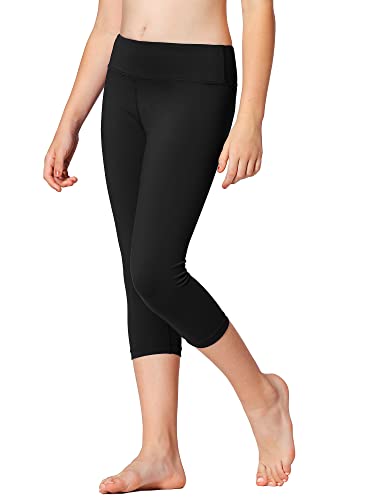 Stelle Girls Athletic Leggings Kids Dance Workout Running Yoga Pants with Hidden Pocket (Capri-Black, 10-11 Years) - Image 2