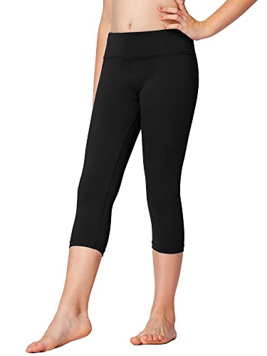 Stelle Girls Athletic Leggings Kids Dance Workout Running Yoga Pants with Hidden Pocket (Capri-Black, 10-11 Years) - Image 1