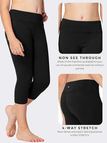 Stelle Girls Athletic Leggings Kids Dance Workout Running Yoga Pants with Hidden Pocket (Capri-Black, 10-11 Years) - Image 5