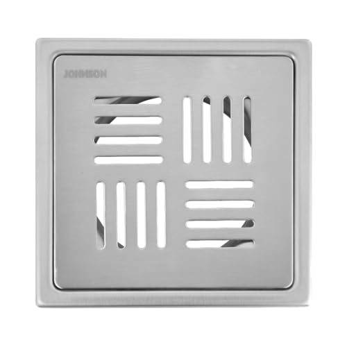 Johnson Bathrooms Johnson Ruby 5x5 inches Square Floor Drain | SS304 Grade Floor Trap Jali/Drain Cover| Anti-Rust, Matt/Satin Finish | 2 Year Warranty (T2981S - Stainless Steel) - Image 1