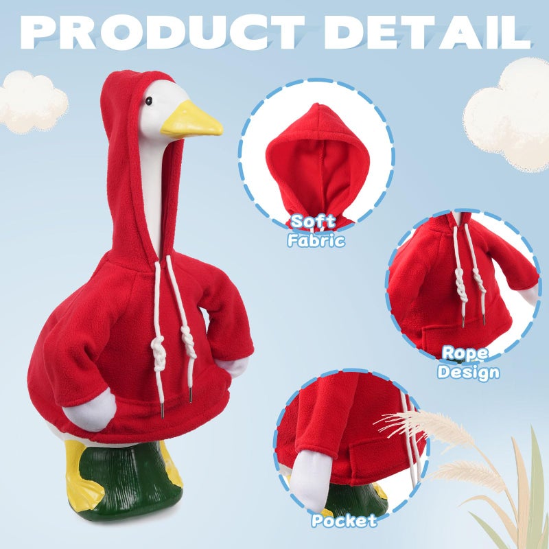 linastu Porch Goose Outfits Set Red Hoodie Porch Goose Cloth Fits 23" Cement Plastic Goose Statue for Outdoor Garden Yard Porch Lawn - Image 4
