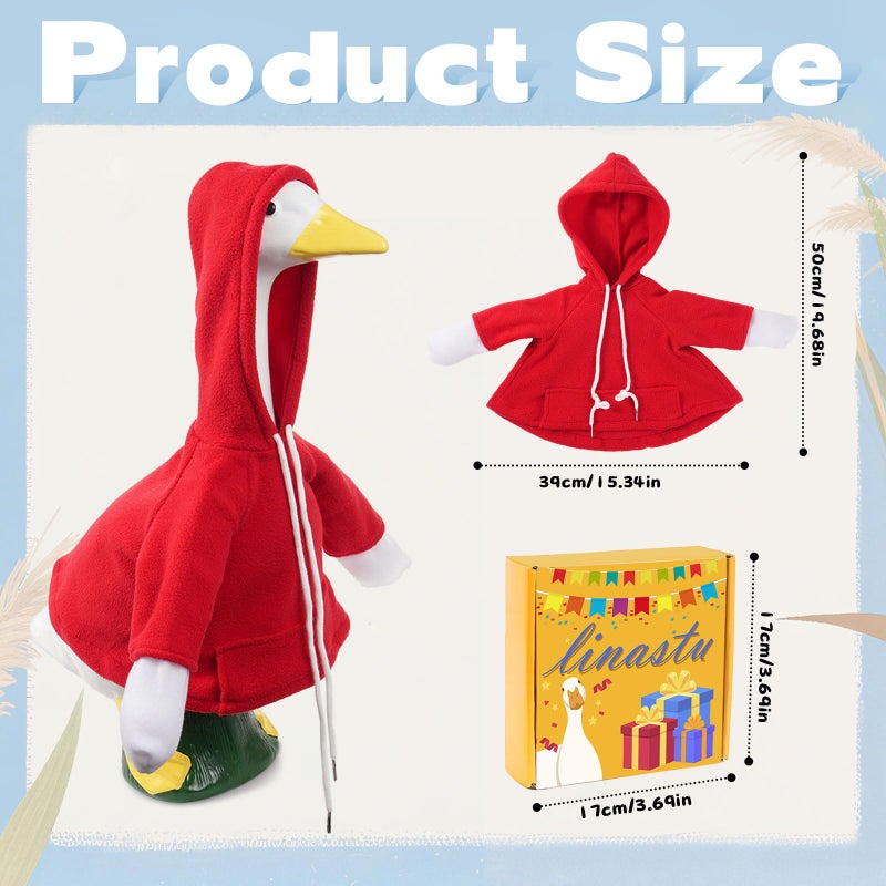 linastu Porch Goose Outfits Set Red Hoodie Porch Goose Cloth Fits 23" Cement Plastic Goose Statue for Outdoor Garden Yard Porch Lawn - Image 2