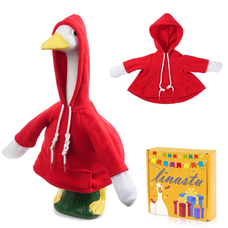 linastu Porch Goose Outfits Set Red Hoodie Porch Goose Cloth Fits 23" Cement Plastic Goose Statue for Outdoor Garden Yard Porch Lawn - Image 1