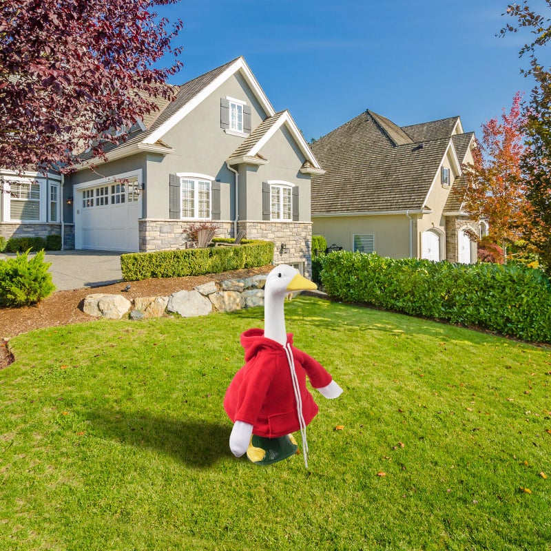 linastu Porch Goose Outfits Set Red Hoodie Porch Goose Cloth Fits 23" Cement Plastic Goose Statue for Outdoor Garden Yard Porch Lawn - Image 5