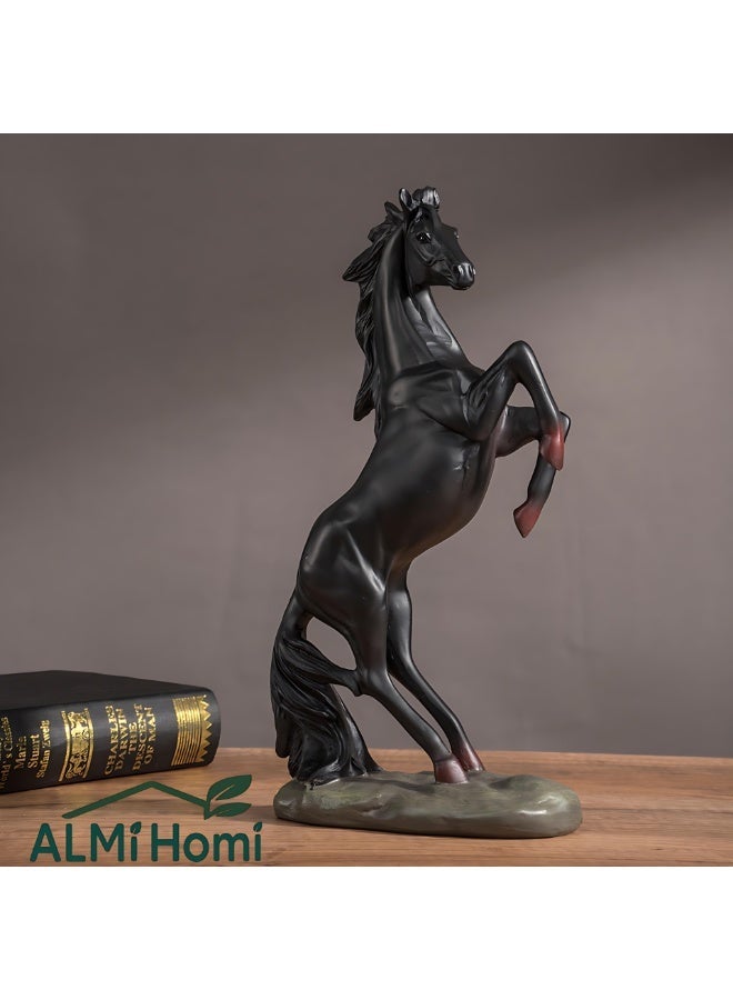 ALMiHomi Horse Sculpture Black Resin Figurine – Elegant Home Decor Horse Statue for Living Room, Office, Shelf – Modern Art Animal Ornament – 33.5cm - Image 1