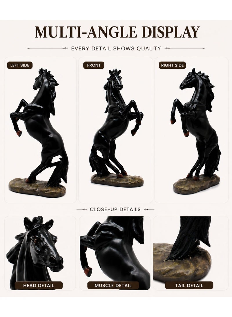 ALMiHomi Horse Sculpture Black Resin Figurine – Elegant Home Decor Horse Statue for Living Room, Office, Shelf – Modern Art Animal Ornament – 33.5cm - Image 3
