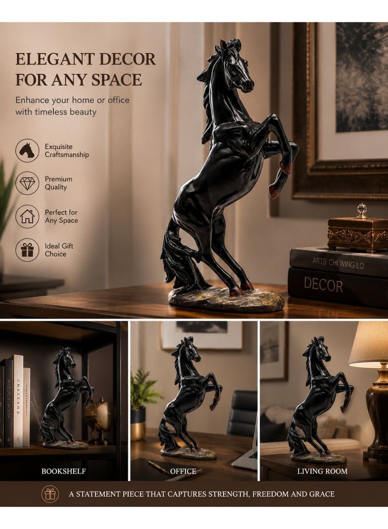 ALMiHomi Horse Sculpture Black Resin Figurine – Elegant Home Decor Horse Statue for Living Room, Office, Shelf – Modern Art Animal Ornament – 33.5cm - Image 2