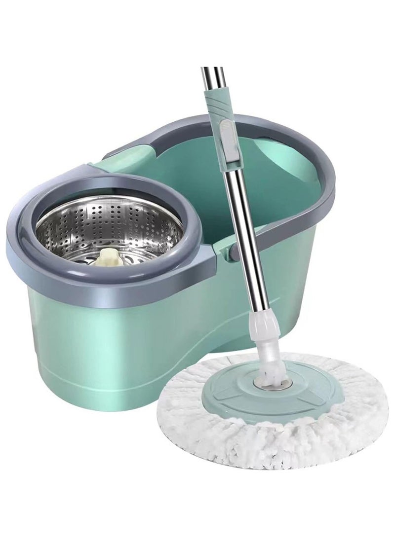 Spin Mop and Bucket System with Stainless Steel Handle, Self-Wringing, 360° Rotating, Hands-Free Cleaning, for Home  Kitchen – Mint Green - Image 1