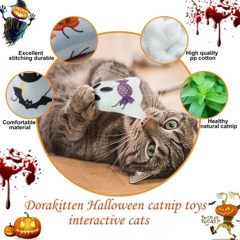 Dorakitten Catnip Toys Interactive Cat 5PCS Cats Chew Plush Ghost Toys & Pet Stuffed Nip Pillow & Kitten Best Kicker Toy Cute and Soft Teething Supplies for Moving Kitty Indoor - Image 2