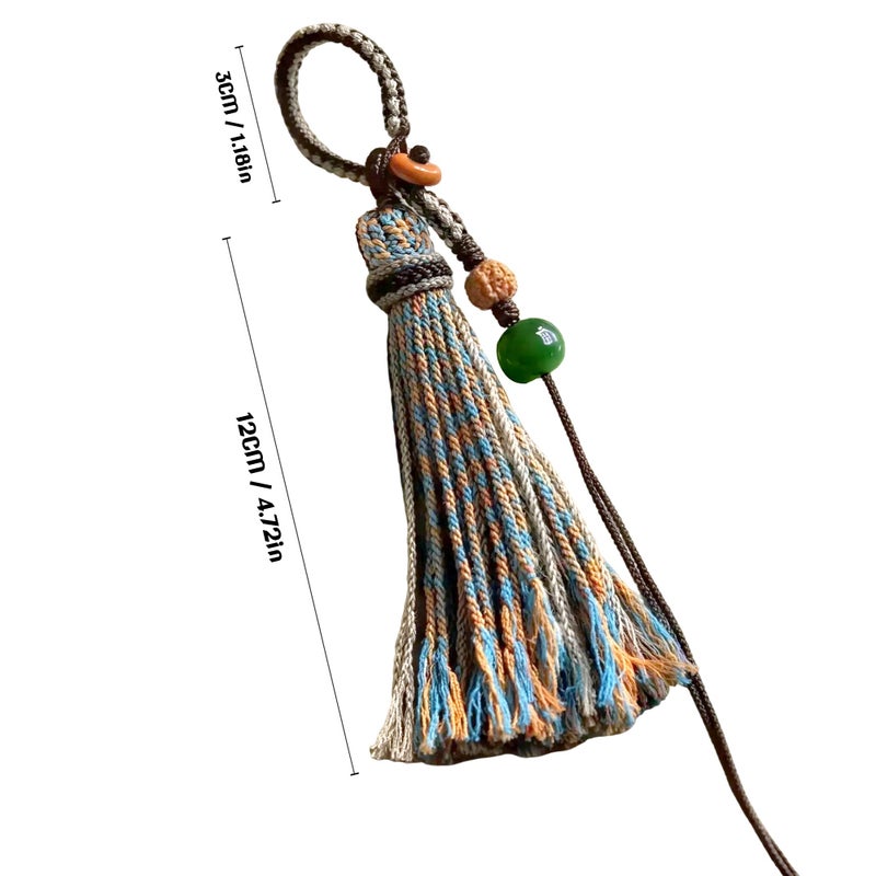 Chiorgone Handmade Tibetan Yarn Tassel Keychain, Boho Phone Chain with Cinnabar & White Jade Beads, Pendant Decoration for Car Keys/Backpacks (Cinnabar & White Jade) - Image 4