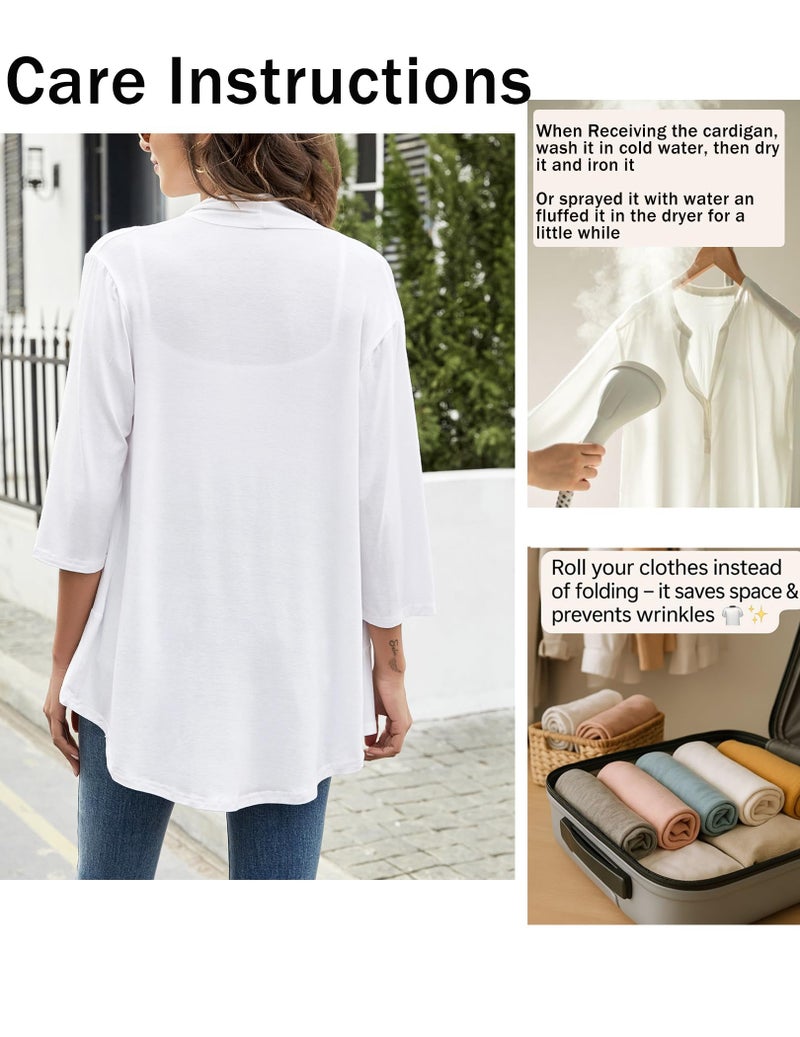 Yekaty Women's White Plus Size Cardigans 3/4 Sleeves Lightweight Summer Cardigan - Image 5