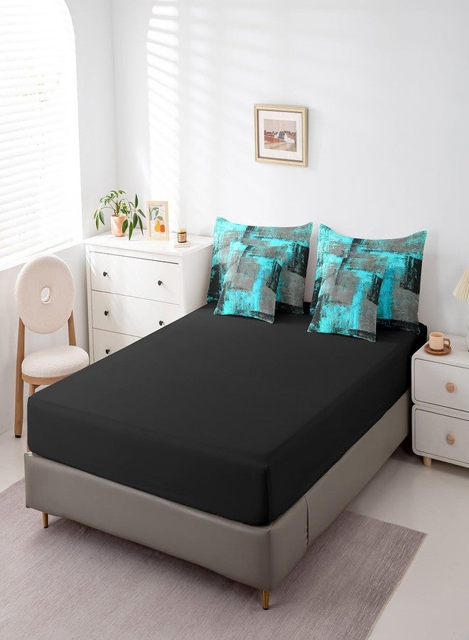 Erosebridal Turquoise and Grey Queen Comforter Set 7 Piece Retro Black Teal Ombre Bedding Set with Sheet Set,Pillow Covers Contemporary Abstract Art Bed in A Bag Oil Painting Graffiti Bed Set - Image 5