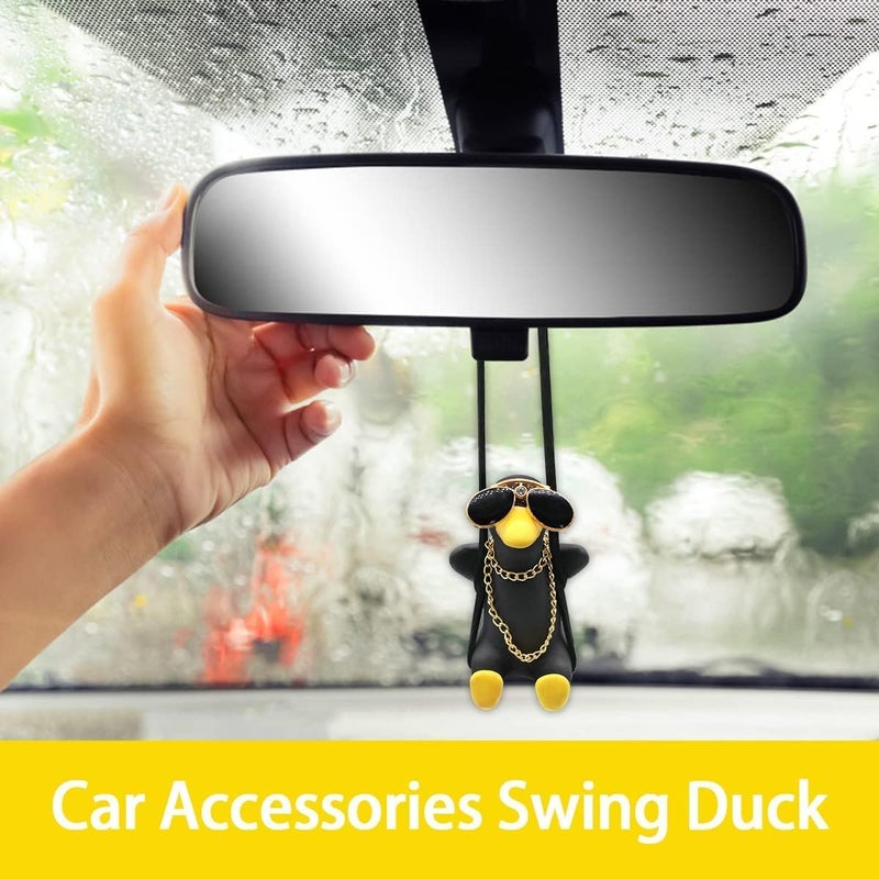 Kiofs Swinging Duck Car Hanging Ornament, Cute Car Hanging Accessories for Rear View Mirror, Car Pendant Black Swinging Sunglasses Duck Hanging Swing - Image 3