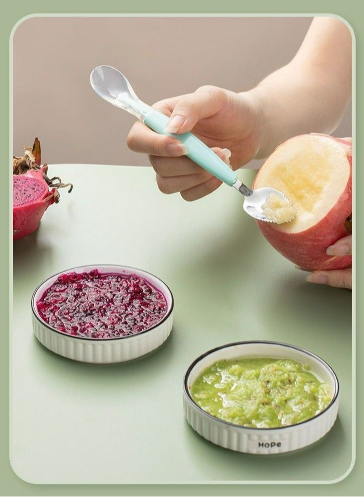 2pcs Toddler Utensils,Double Head Baby Spoon,Silicone Baby Fruit Scraping Mud Spoon Feeding Spoons Training Spoon Set for Infants Baby,Green - Image 4