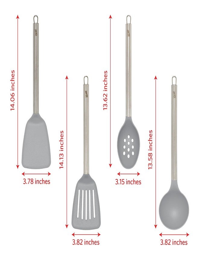 Glad Kitchen Utensils Set, 8pcs - Nonstick Cooking Tools with Stainless Steel Handles & Rotating Utensil Holder - Turners, Ladle, Spoon, Tongs, Spaghetti Server, and Skimmer - Dishwasher Safe, Grey - Image 4