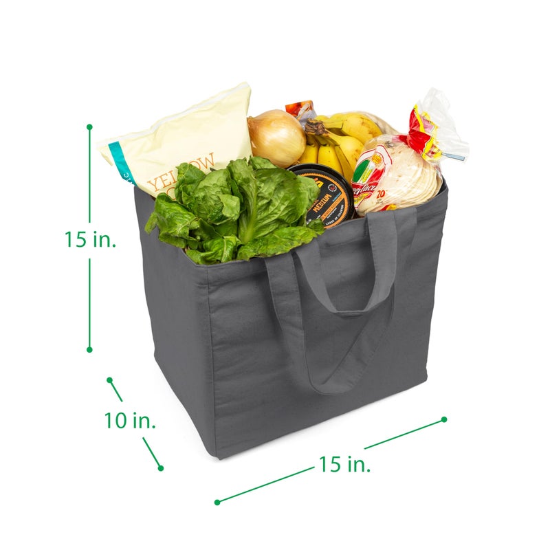 VeraMia VeraMia Grey Canvas Grocery Bag 3pc Jumbo Set with Real Pockets  Long Shoulder Strap and Short Handle. Reusable Shopping Bags for Groceries Heavy Duty  Foldable  Washable  Grey Grocery Tote Bag  - Image 2