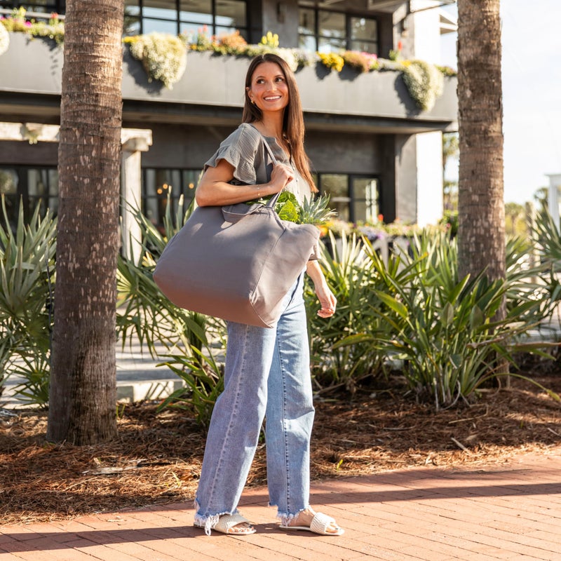 VeraMia VeraMia Grey Canvas Grocery Bag 3pc Jumbo Set with Real Pockets  Long Shoulder Strap and Short Handle. Reusable Shopping Bags for Groceries Heavy Duty  Foldable  Washable  Grey Grocery Tote Bag  - Image 5