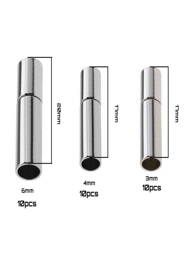 Create idea 30pcs Cord End Caps 3mm 4mm 6mm Copper Push Tube Clasps Bracelet End Clasp Jewelry Making Finding for Leather Rope Bracelet Necklace Silver - Image 4