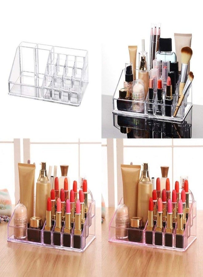 Sampton Acrylic Lipstick Organizer Makeup Holder and Cosmetics Storage Display with 16 Compartments for Brushes, Bottles - transparent - Image 5