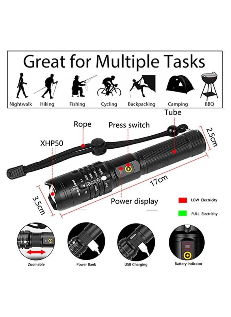 Y&D - LED Flashlight, 5000 Lumens Rechargeable Flashlights with 3 Modes, Waterproof Zoomable Handheld for Camping Hiking Fishing Outdoor Adventures - Image 1
