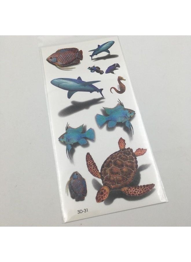 Oottati 3D Beach Sea Marine Animal - Underwater World Shark Turtle Hippocampus Fish Hand Temporary Tattoo (2 Sheets)  - Image 2