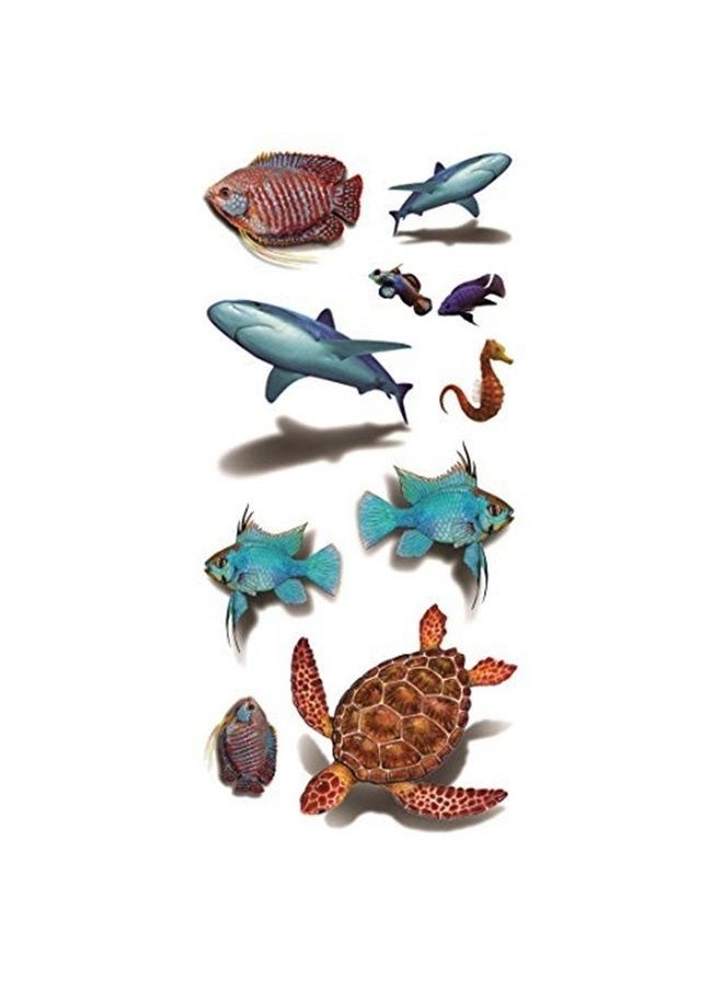 Oottati 3D Beach Sea Marine Animal - Underwater World Shark Turtle Hippocampus Fish Hand Temporary Tattoo (2 Sheets)  - Image 1